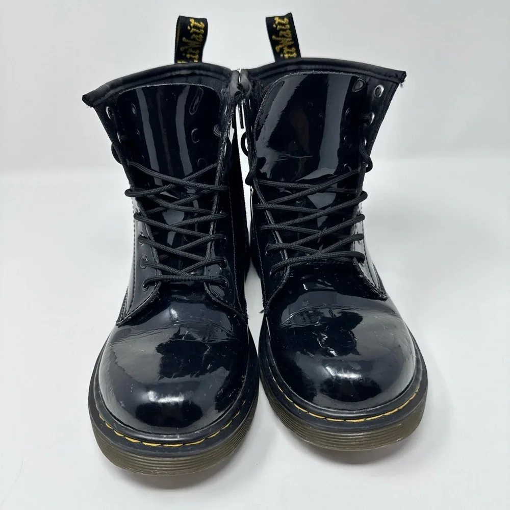 Dr Martens Black Patent Leather Lace-Up Boots with zipper size 3y